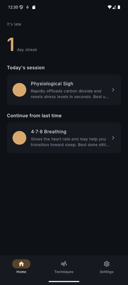 Breathe home screen (preview)